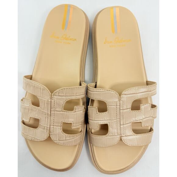 Sam Edelman Valeri Croc Embossed Leather Slide Sandals Beige Women’s Size 8M - Picture 5 of 12